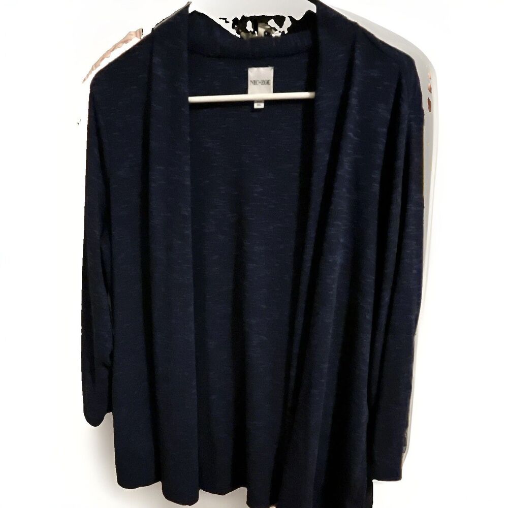 NIC+ZOE Women’s Blue Knit Open Front Cardigan Sweater 3/4 Sleeve XL